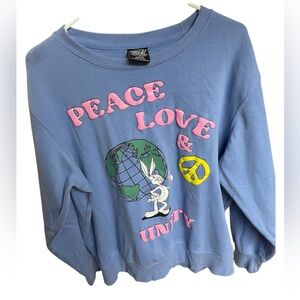Looney Tunes Blue Graphic Sweatshirt Puffy Print Peace Love Unity L